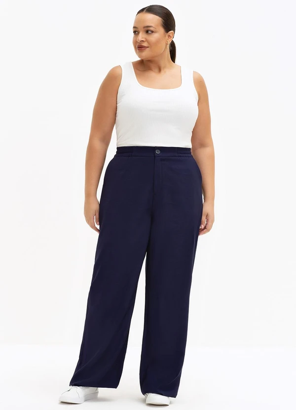 Principessa - Calça Wide Leg de Alfaiataria em Viscose Plus Size Marinho Madá 3