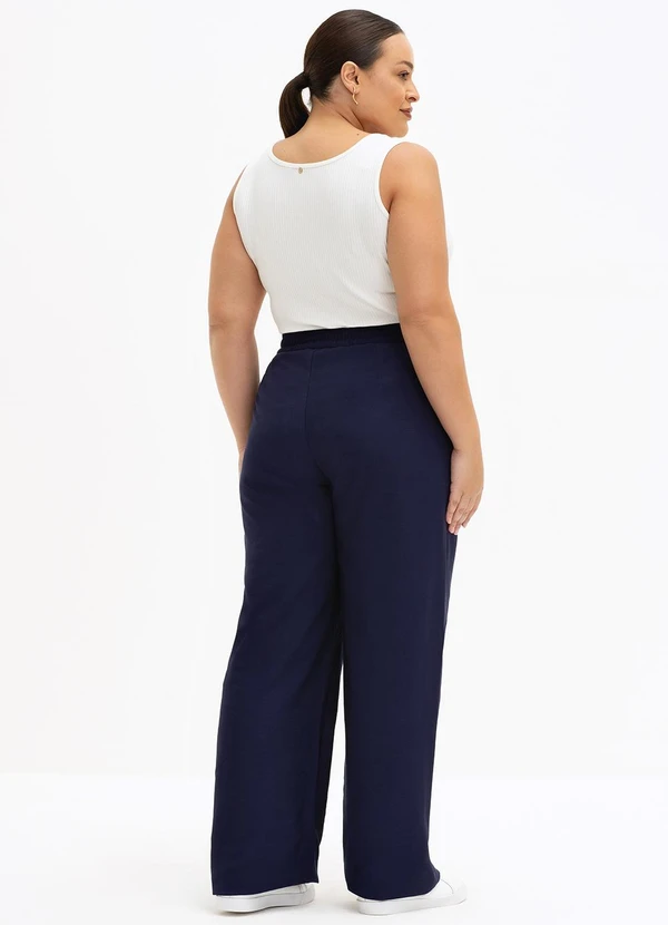 Principessa - Calça Wide Leg de Alfaiataria em Viscose Plus Size Marinho Madá 4
