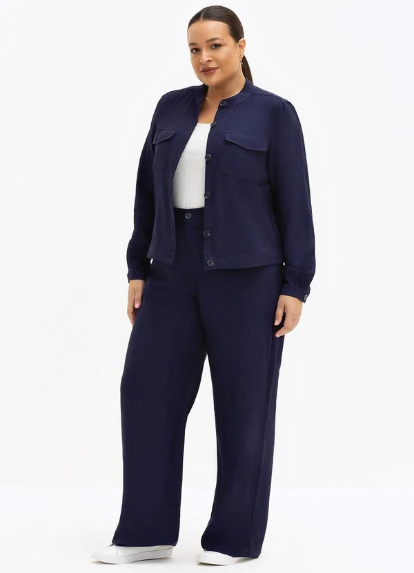 Principessa - Calça Wide Leg de Alfaiataria em Viscose Plus Size Marinho Madá 5