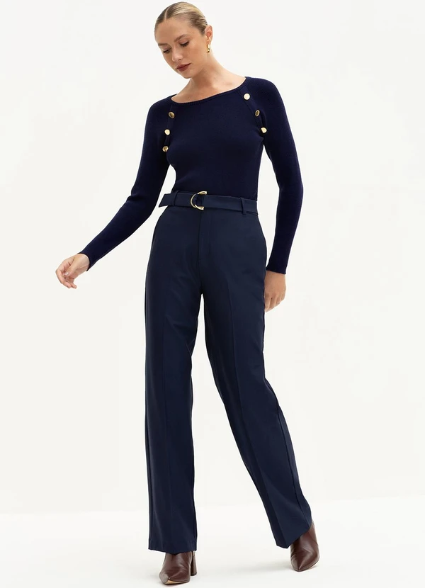 Principessa - Calça Wide Leg de Alfaiataria Marinho Índigo Valci 3