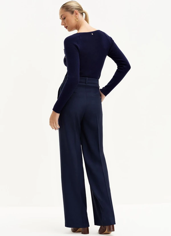Principessa - Calça Wide Leg de Alfaiataria Marinho Índigo Valci 4