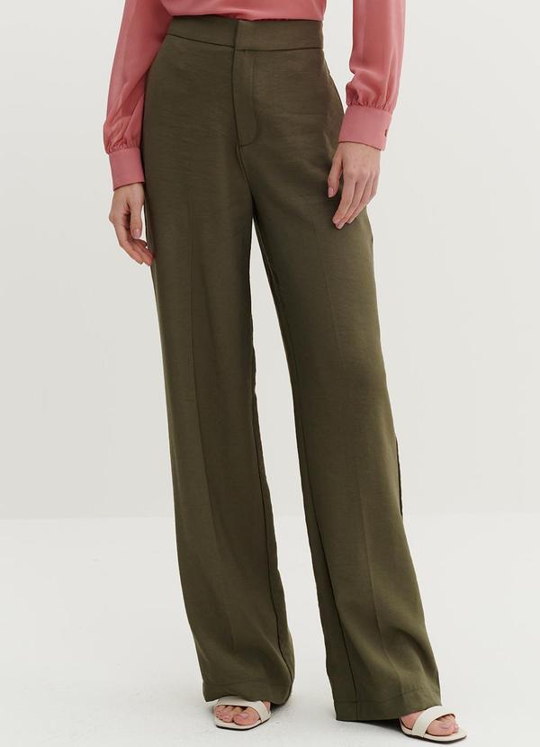 Principessa - Calça Wide Leg de Alfaiataria Verde Oliva Iraci Verde