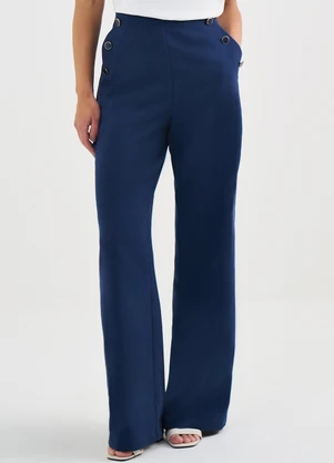 Principessa - Calça Wide Leg de Linho com Botões de Resina Marinho Erleia - PRINCIPESSA