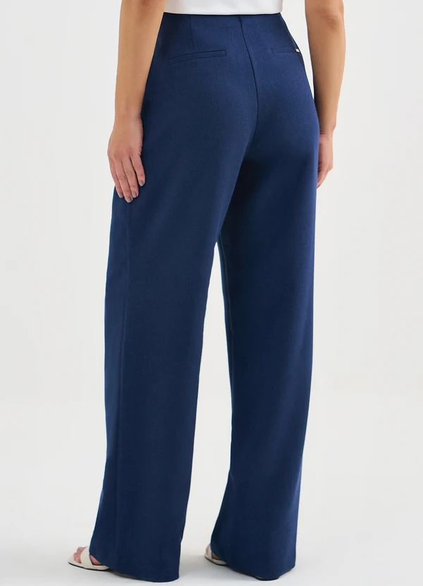 Principessa - Calça Wide Leg de Linho com Botões de Resina Marinho Erleia 2