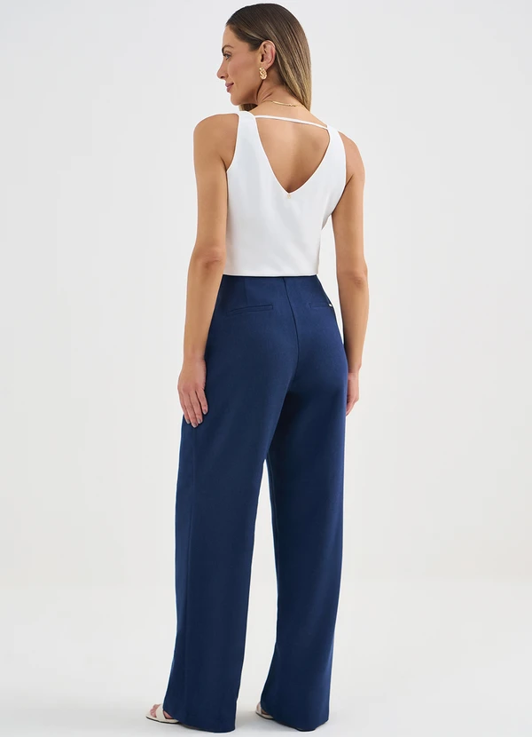 Principessa - Calça Wide Leg de Linho com Botões de Resina Marinho Erleia 4