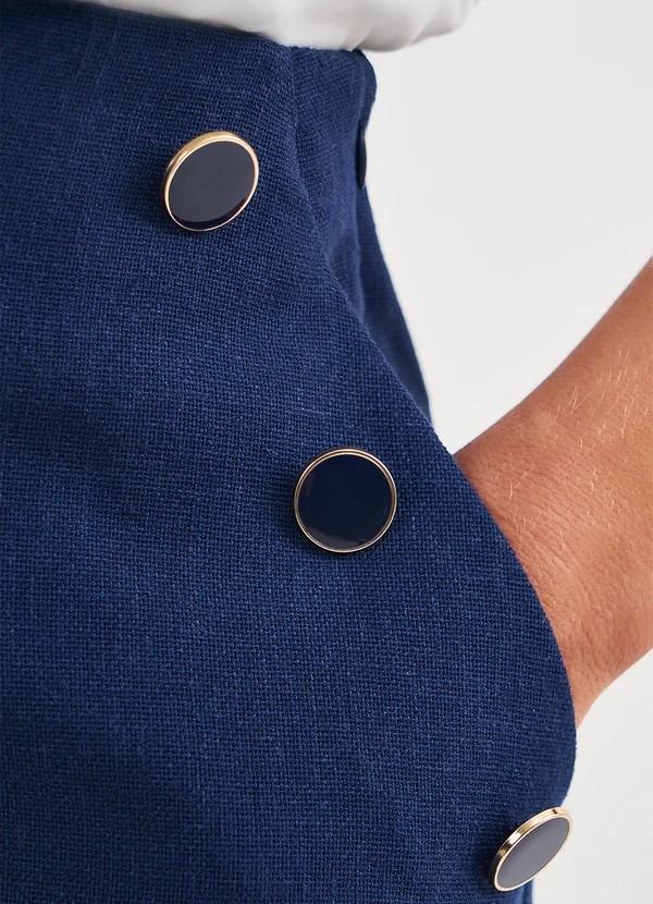 Principessa - Calça Wide Leg de Linho com Botões de Resina Marinho Erleia 5