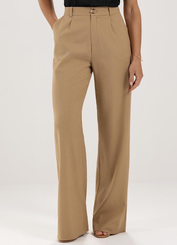 Principessa - Calça Wide Leg de Linho Camel Naiane