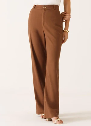 Principessa - Calça Wide Leg de Linho Marrom Naiane - PRINCIPESSA