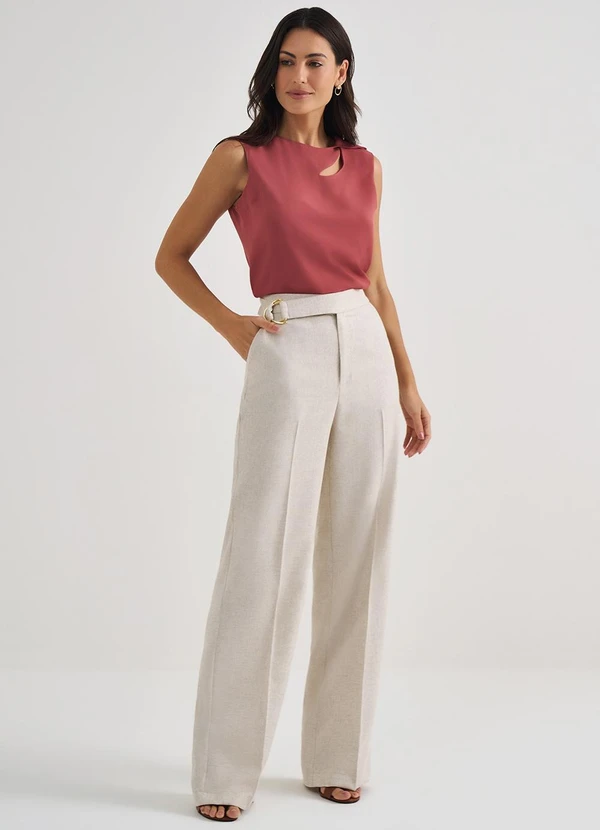 Principessa - Calça Wide Leg de Linho Natural Briele 6