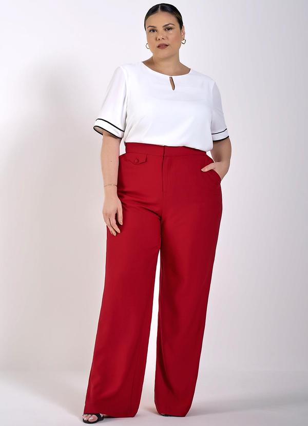 Principessa - Calça Wide Leg de Viscose Vermelho Beverly Vermelho 8