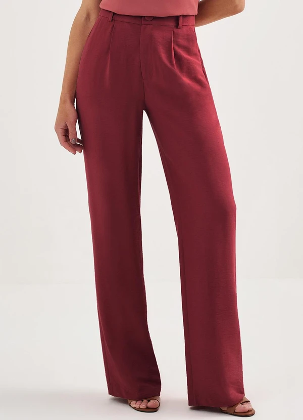 Principessa - Calça Wide Leg em Alfaiataria de Viscose Marsala Bianca