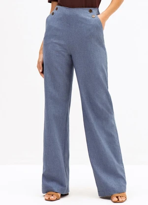 Principessa - Calça Wide Leg em Algodão Azul Médio Francesca - PRINCIPESSA