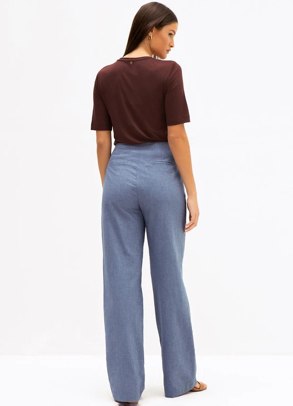 Principessa - Calça Wide Leg em Algodão Azul Médio Francesca 4