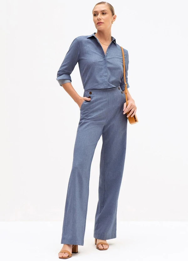 Principessa - Calça Wide Leg em Algodão Azul Médio Francesca 5