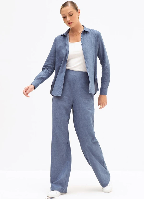 Principessa - Calça Wide Leg em Algodão Azul Médio Francesca 6