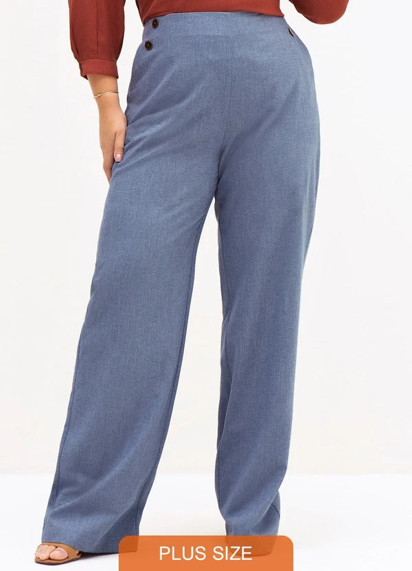 Principessa - Calça Wide Leg em Algodão Azul Médio Francesca 8