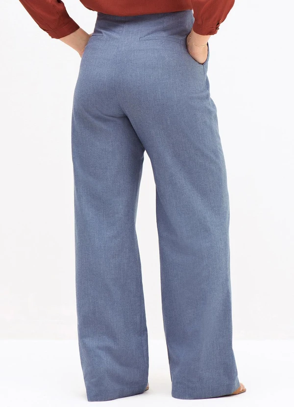 Principessa - Calça Wide Leg em Algodão Azul Médio Francesca 9