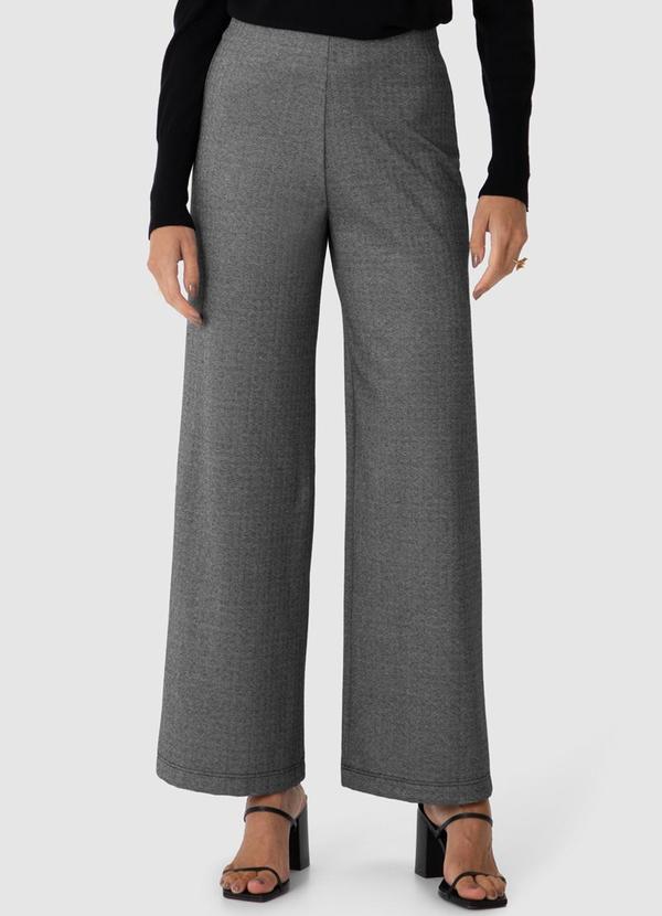 Malwee - Calça Wide Leg em Jacquard Preto