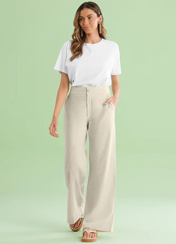 Angel Calca Wide Leg Linho Bege - Main Image