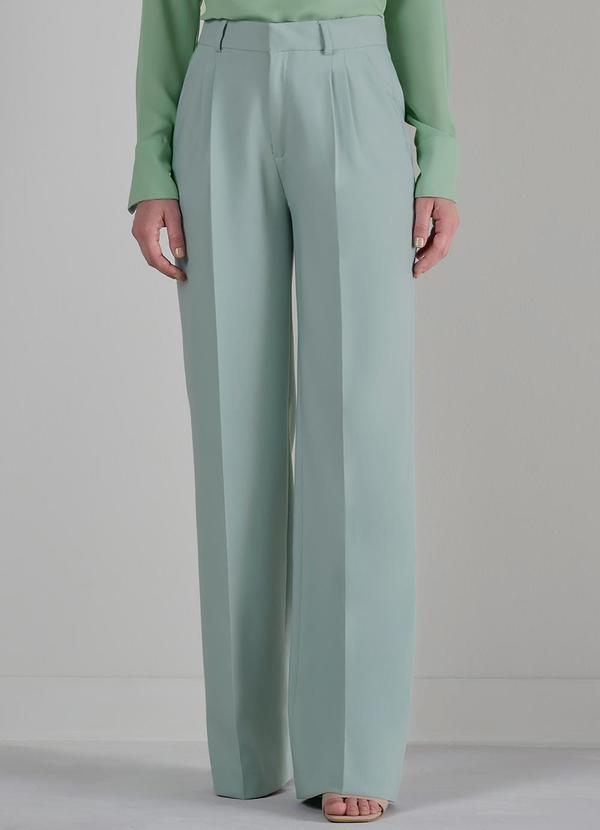 Principessa Calça Wide Leg Verde Água com Vinco Flora Verde