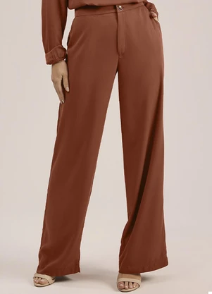 Angel - Calça Wide Leg Viscose Lisa Marrom - ANGEL