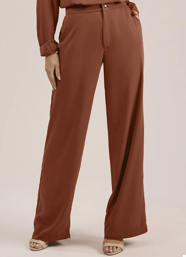 Lis de la vallée.。.:♡* Calça Wide Leg Viscose Lisa Marrom - Angel