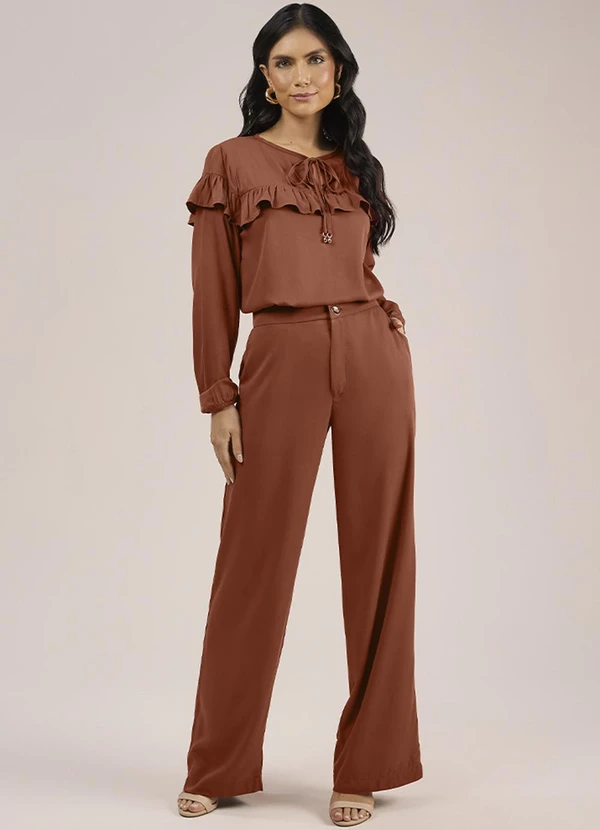 Angel - Calça Wide Leg Viscose Lisa Marrom 3