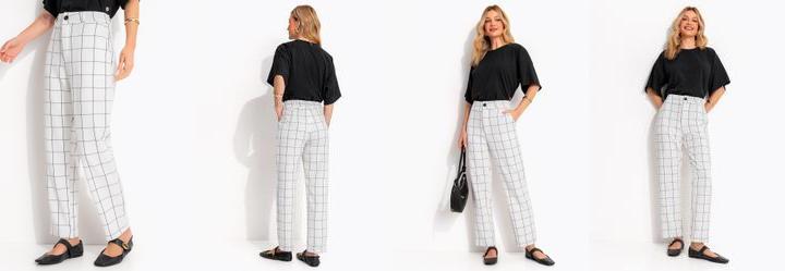 Cal�a Xadrez Grid em Tecido Alfaiataria