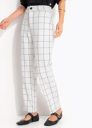 Quintess - Calça Xadrez Grid em Tecido Alfaiataria - QUINTESS