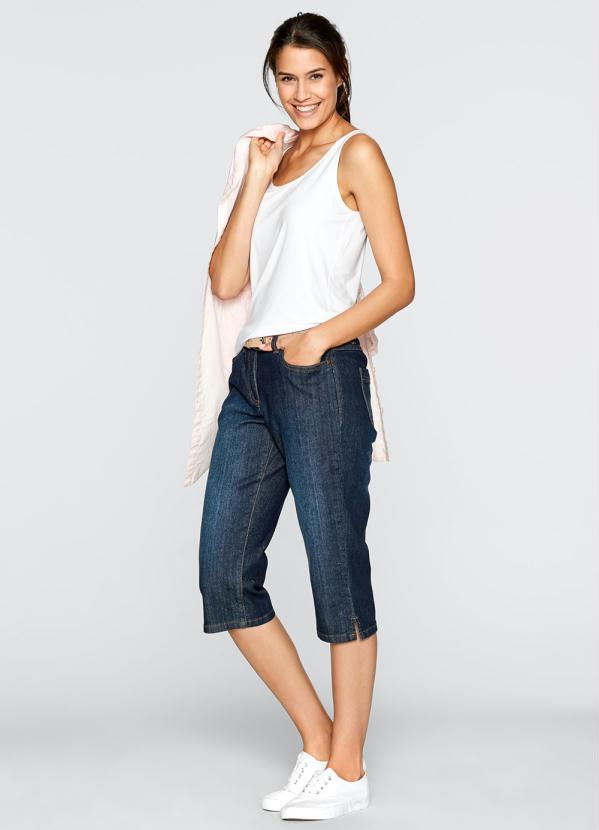 bonprix - Calça Capri Reta Azul Escuro 4