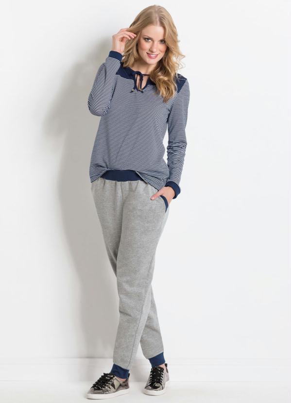 Moda Pop - Calça Jogging Mescla e Marinho Bolsos Funcionais 3