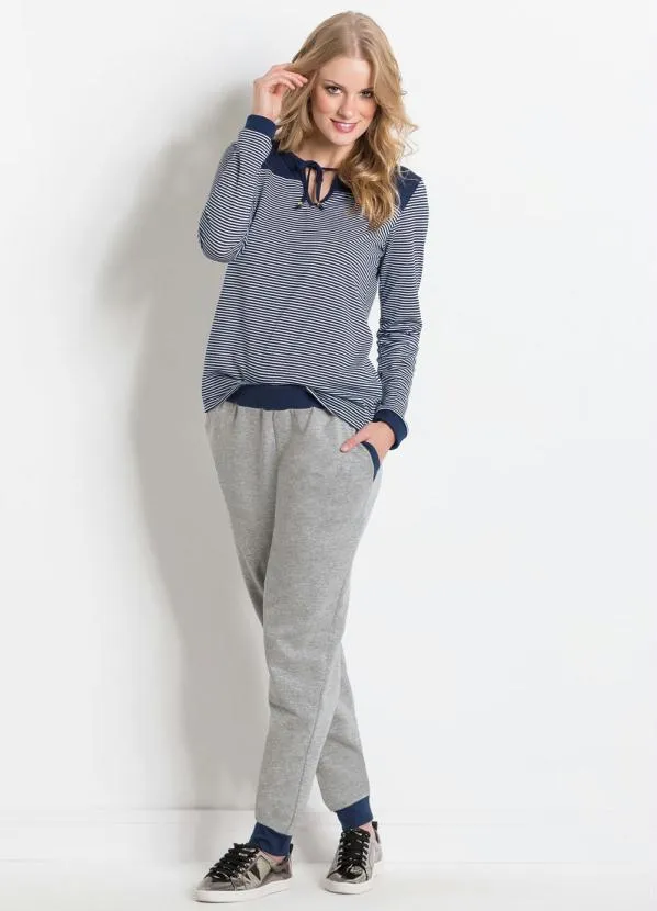 Moda Pop - Calça Jogging Mescla e Marinho Bolsos Funcionais 3