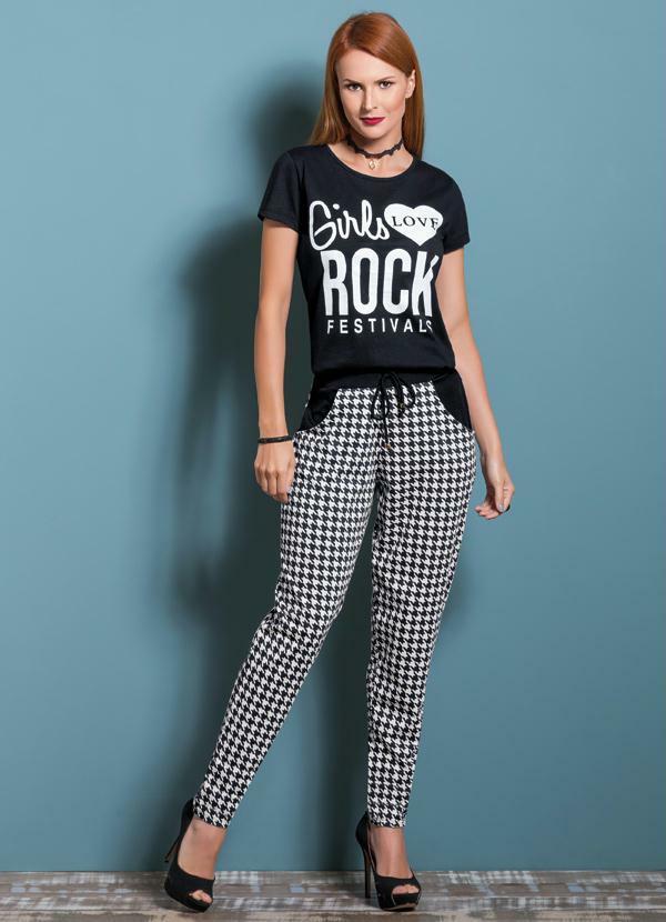 Outlet - Calça Preta e Pied Poule com Bolsos Funcionais 2