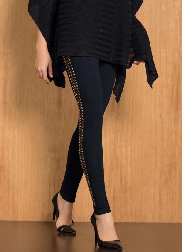 Quintess - Calça Legging Preta e Dourada com Tachas 2