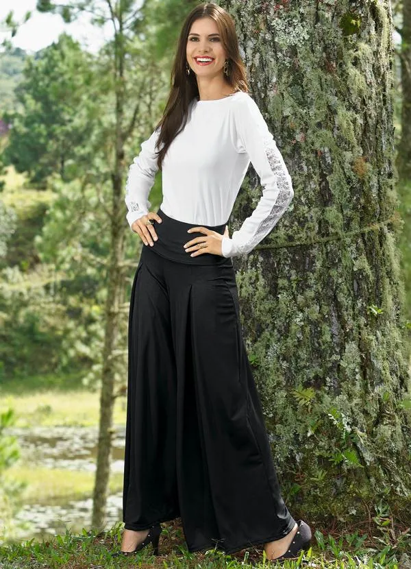 Moda Pop - Calça Preta Pantalona 5