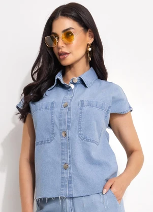 Quintess - Blusa Azul Claro em Jeans - QUINTESS