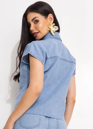 Quintess - Blusa Azul Claro em Jeans - QUINTESS