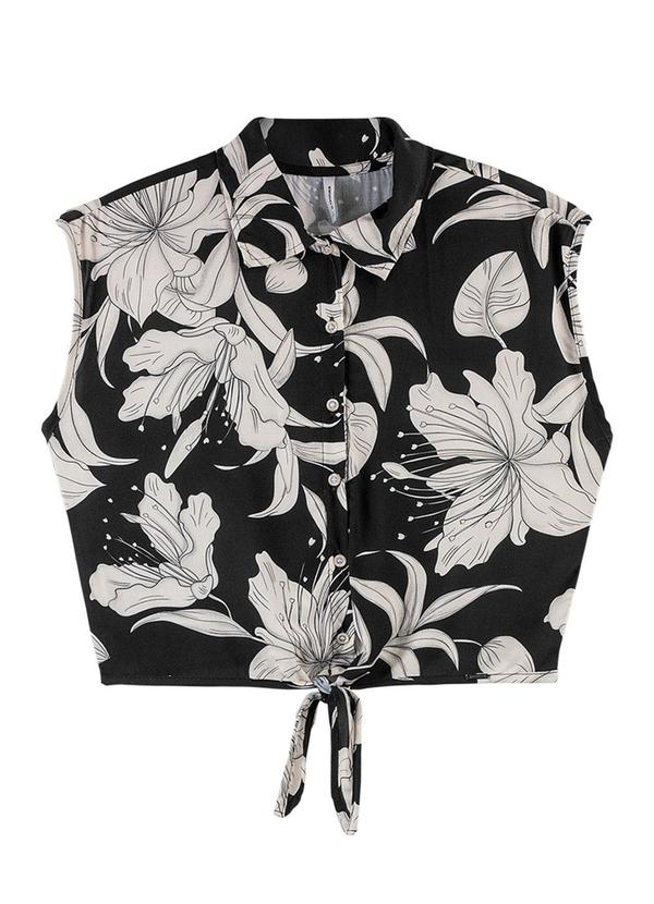 Rezzato - Blusa Estampada com Amarração Adulto Preto
