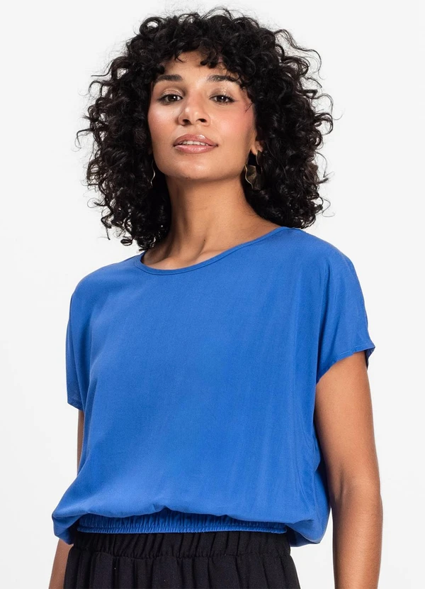 Infinita Cor - Blusa Feminina Manga Curta Azul
