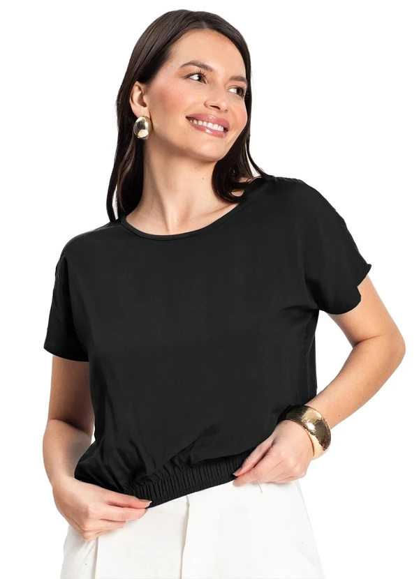 Infinita Cor - Blusa Feminina Manga Curta Preto