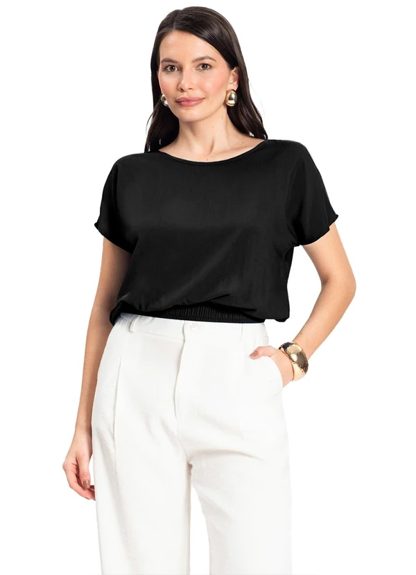 Infinita Cor - Blusa Feminina Manga Curta Preto 3