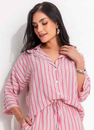 Quintess - Blusa Listrado Rosa e Cinza em Viscose Plana - QUINTESS
