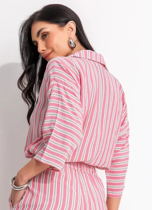 Quintess - Blusa Listrado Rosa e Cinza em Viscose Plana - QUINTESS