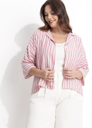 Quintess - Blusa Listrado Rosa e Cinza em Viscose Plana - QUINTESS