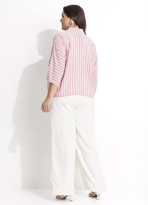 Quintess - Blusa Listrado Rosa e Cinza em Viscose Plana - QUINTESS