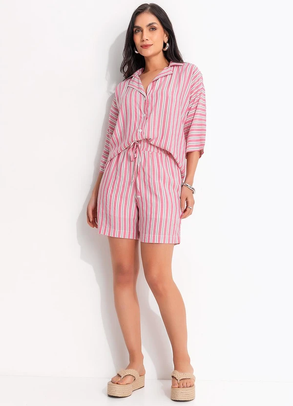 Quintess - Blusa Listrado Rosa e Cinza em Viscose Plana 6