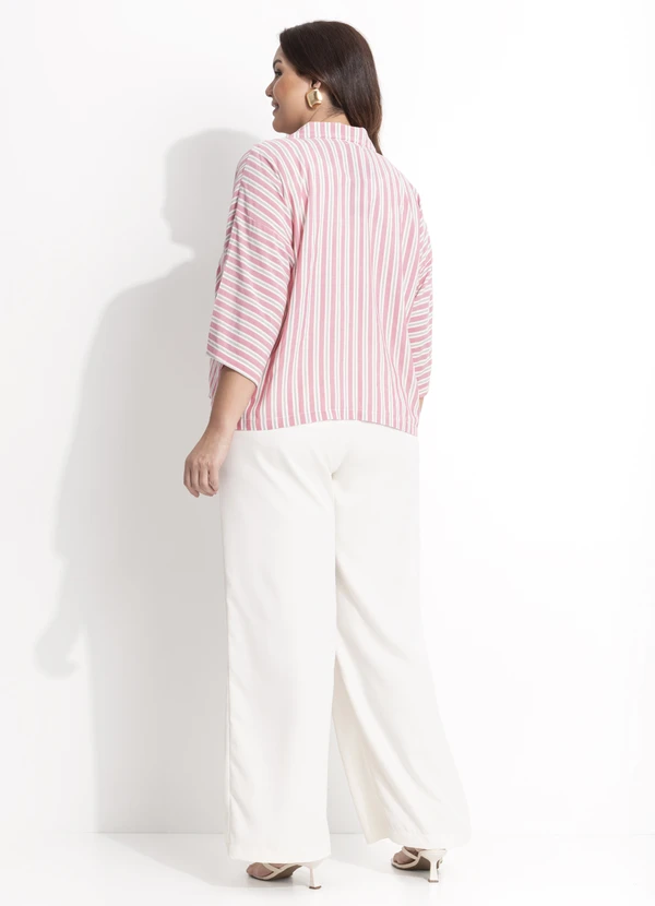 Quintess - Blusa Listrado Rosa e Cinza em Viscose Plana 2
