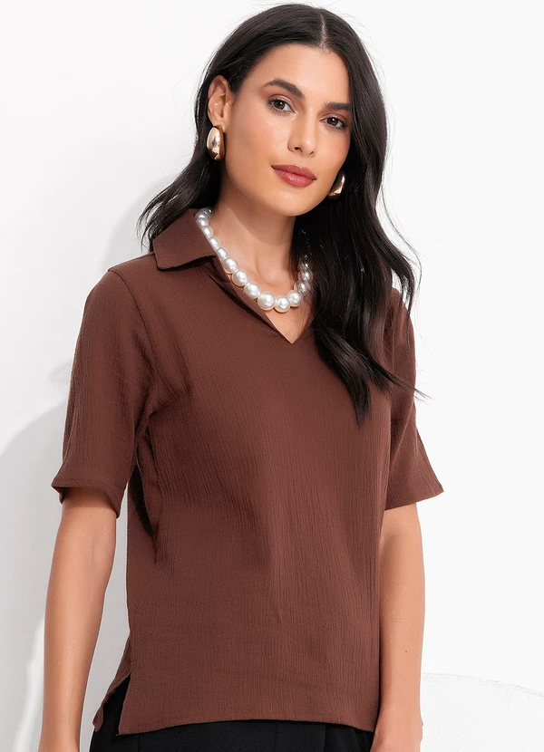 Quintess - Blusa Marrom em Gaze de Algodão