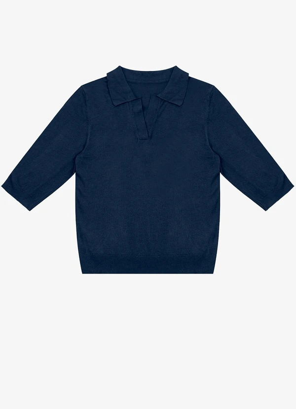 Select - Blusa Polo Feminina Tricot Azul