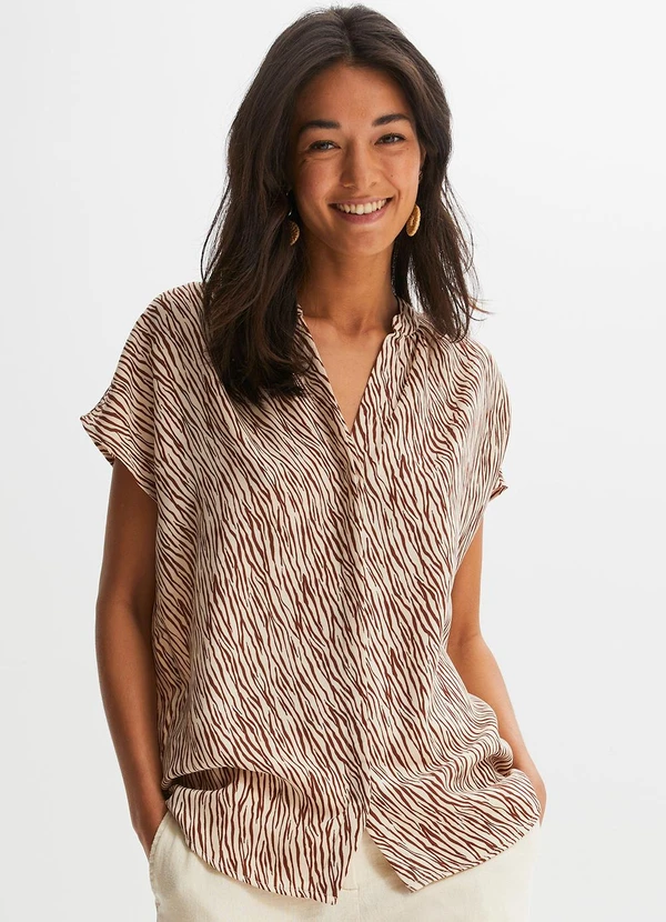 bonprix - Blusa Zebra Marrom em Microfibra
